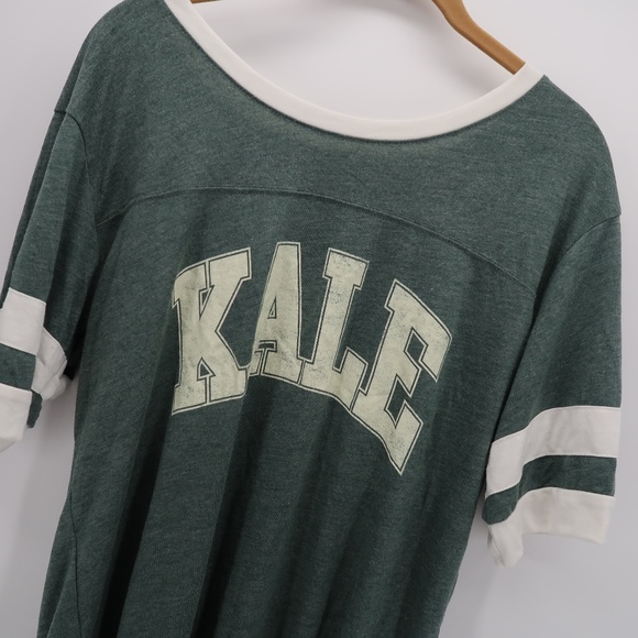 Stranded Green White KALE Stripe Sleeve Top Size L - Picture 1 of 5